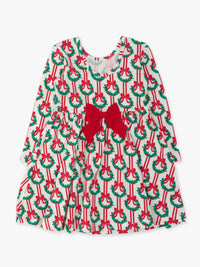 Girls Deck The Halls Christmas Knit Long Sleeve Twirl Dress