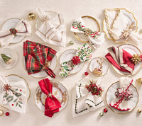Bejeweled Xmas Napkin Ring in Red, Green & Gold, Set of 4 in a Gift Box