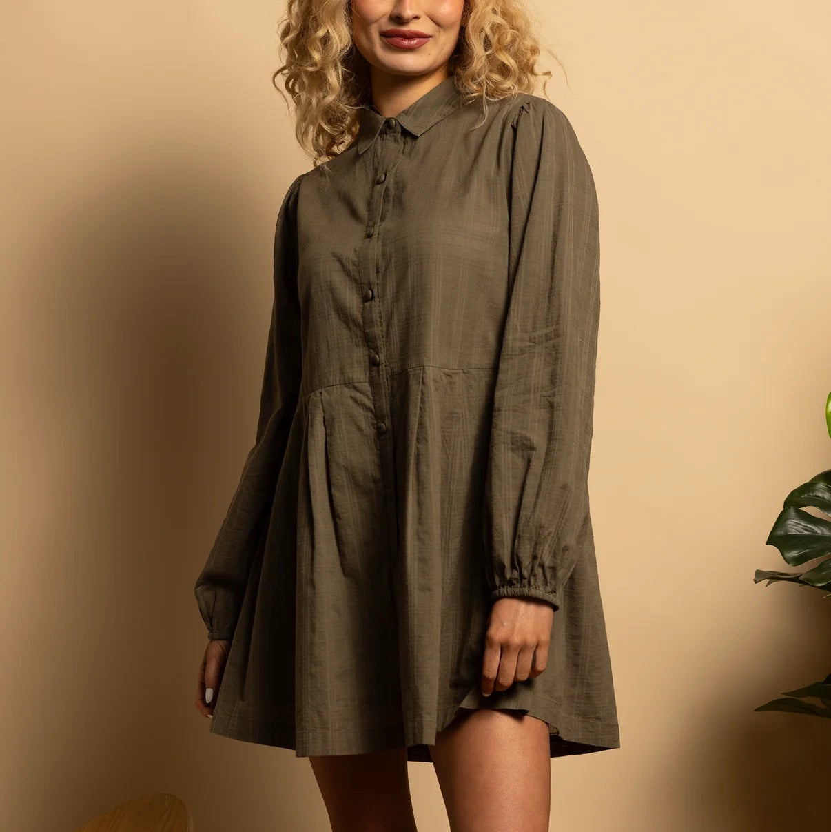 Blakely Mini Dress - Leaf Gingham