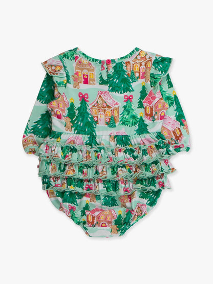 Pink Gingerbread Long Sleeve Bubble Romper