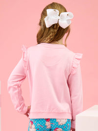 Girls Pink Santa Joy Applique Flutter Sweatshirt