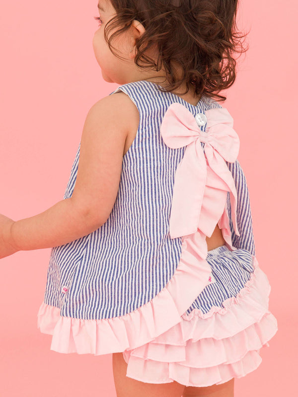 Baby Girls Blue Seersucker Ruffle Swing Top & Bloomer Set
