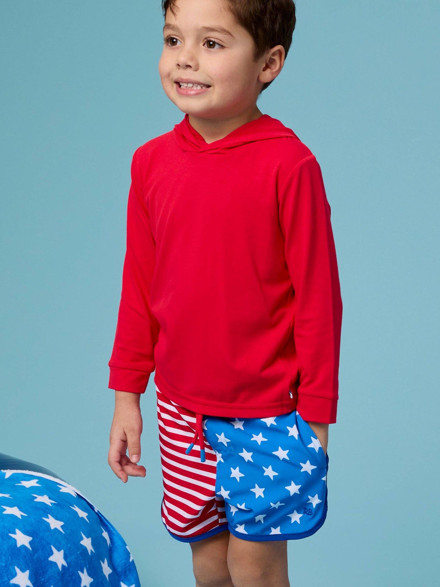 Boys Stars & Stripes Performance Hybrid Dolphin Hem Swim Trunks