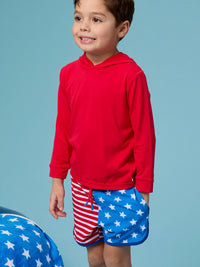 Boys Stars & Stripes Performance Hybrid Dolphin Hem Swim Trunks