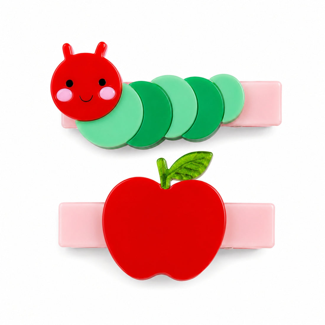 Caterpillar & Apple Pink Hair Clips