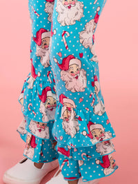 Girls Santa Joy Blue Dots Christmas Ruffle Flare Pants