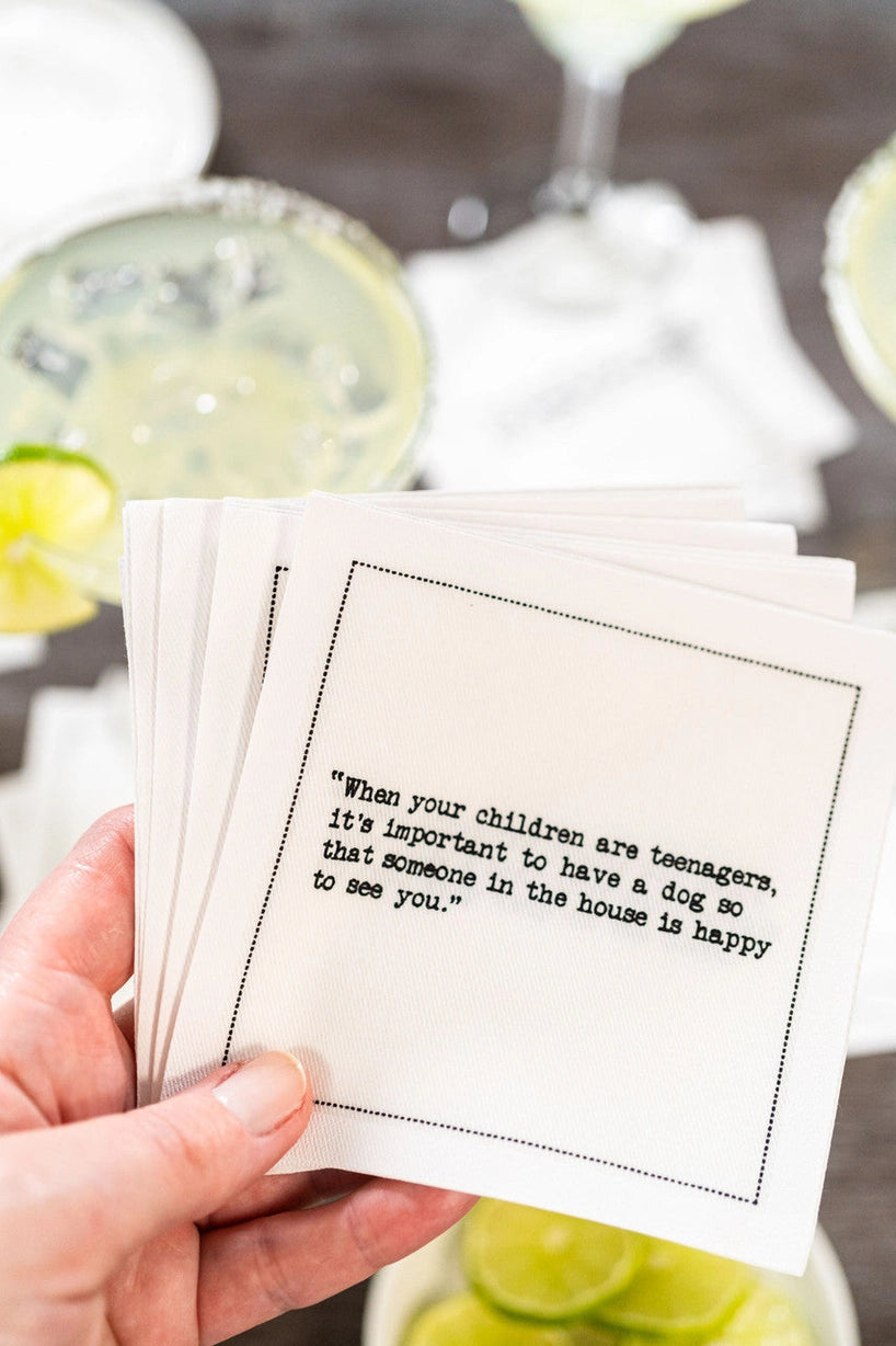 Dog Quotes - White Cotton Cocktail Napkins