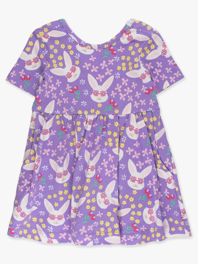 Girls Purple Bunnies SS Knit Twirl Dress