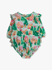 Pink Gingerbread Long Sleeve Bubble Romper
