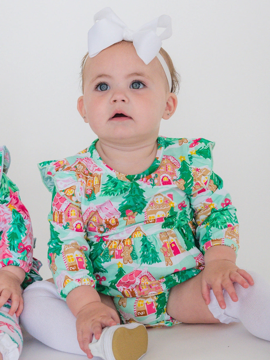 Pink Gingerbread Long Sleeve Bubble Romper