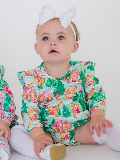 Pink Gingerbread Long Sleeve Bubble Romper