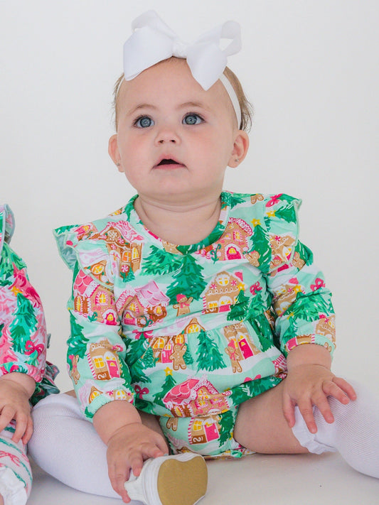 Pink Gingerbread Long Sleeve Bubble Romper