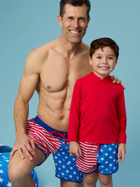 Boys Stars & Stripes Performance Hybrid Dolphin Hem Swim Trunks