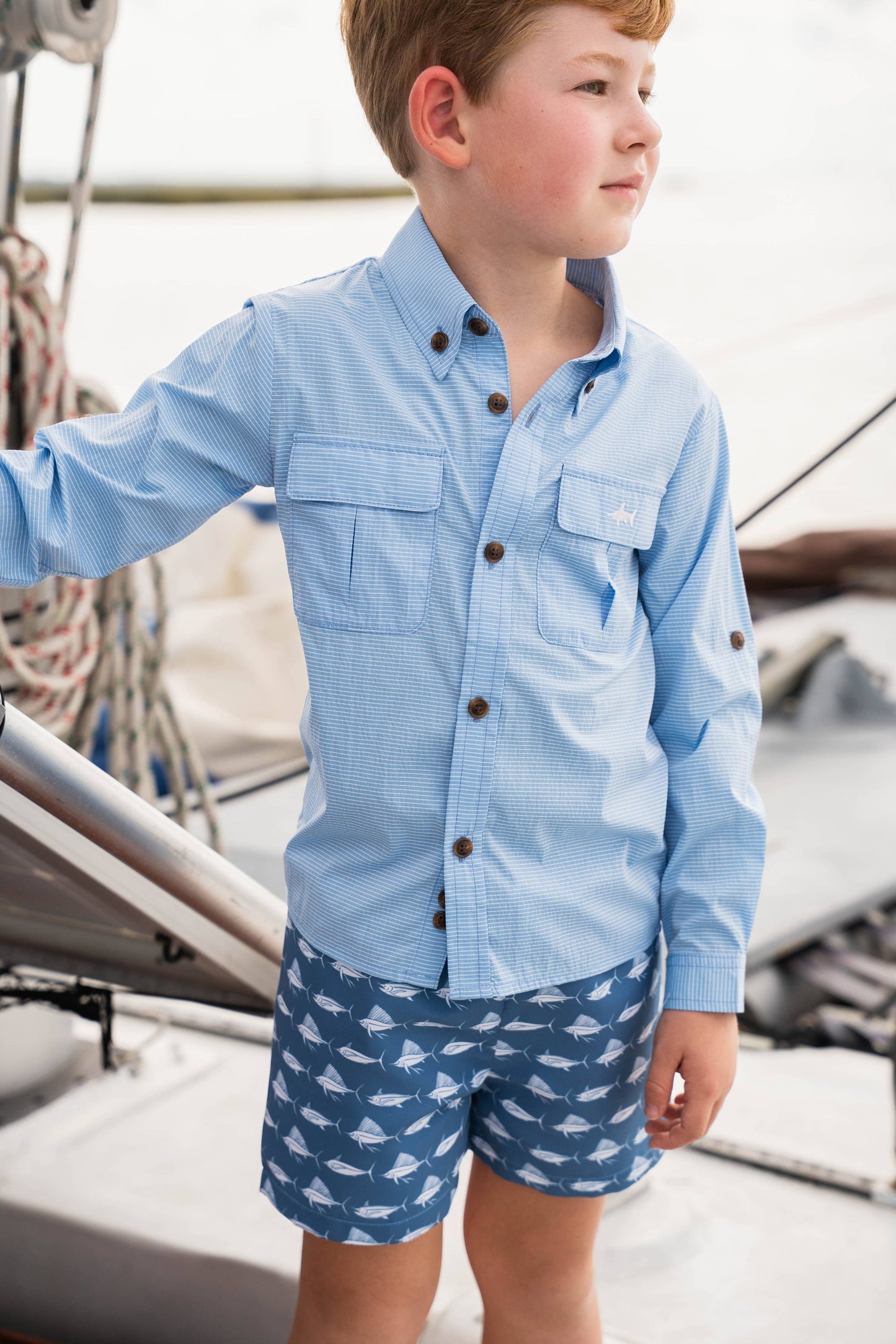 Flagler Performance Fishing Shirt Blue Stripe