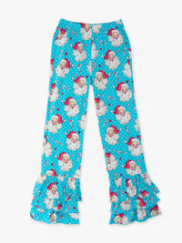 Girls Santa Joy Blue Dots Christmas Ruffle Flare Pants