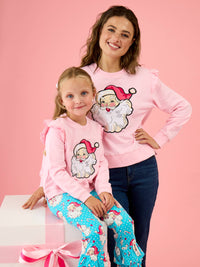 Girls Pink Santa Joy Applique Flutter Sweatshirt