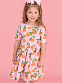Girls Orange You The Sweetest Short Sleeve Knit Twirl Dress