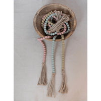 Paulownia Wood Bead with Jute Tassels, 3 Colors