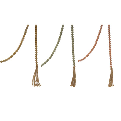 Paulownia Wood Bead with Jute Tassels, 3 Colors