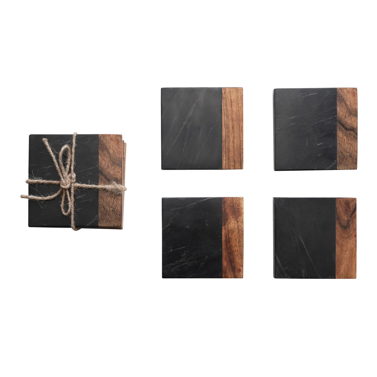 Marble & Acacia Wood Coasters Set