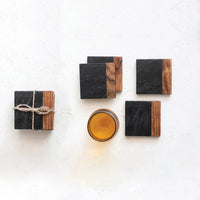 Marble & Acacia Wood Coasters Set
