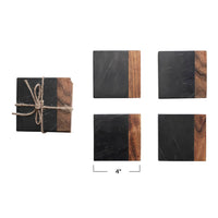 Marble & Acacia Wood Coasters Set