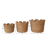 Braided Bankuan & Rattan Baskets w/ Scalloped Edge