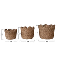 Braided Bankuan & Rattan Baskets w/ Scalloped Edge
