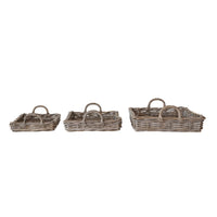 Decorative Woven Rattan Trays w/ Handles, Set of 3