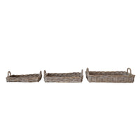 Decorative Woven Rattan Trays w/ Handles, Set of 3
