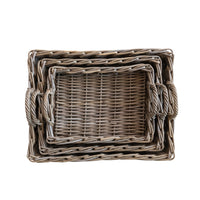 Decorative Woven Rattan Trays w/ Handles, Set of 3