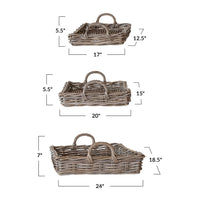 Decorative Woven Rattan Trays w/ Handles, Set of 3