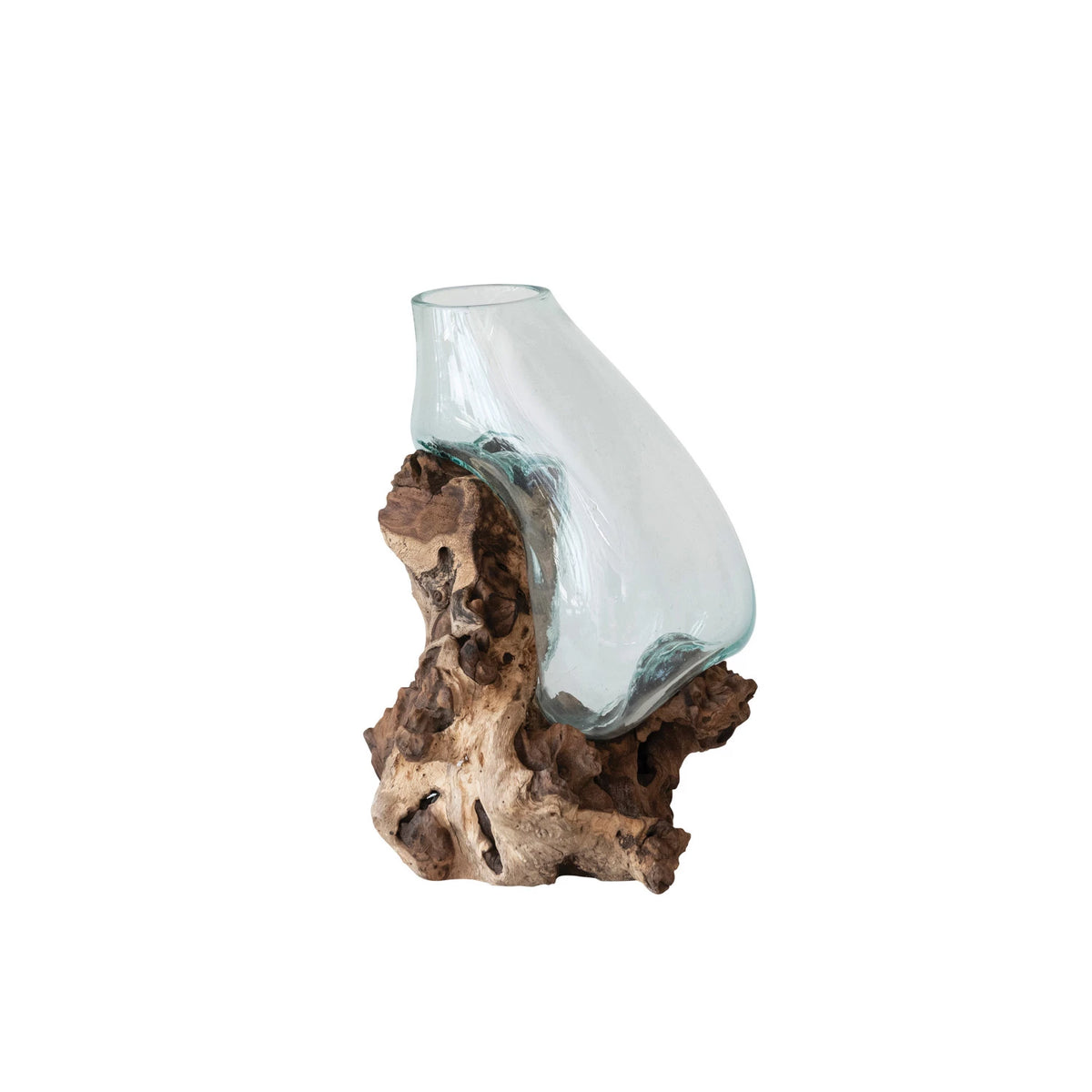 Recycled Glass Terrarium/Vase on Natural Wood Base