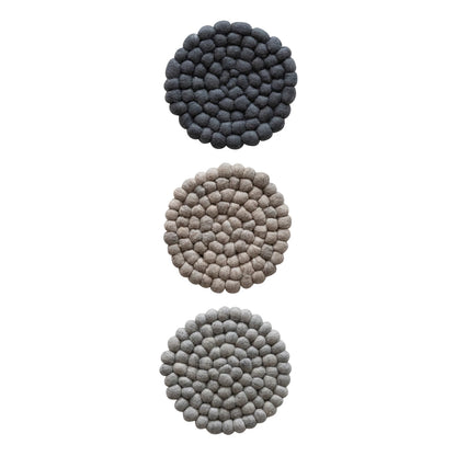 Round Wool Felt Ball Trivet, 3 Colors