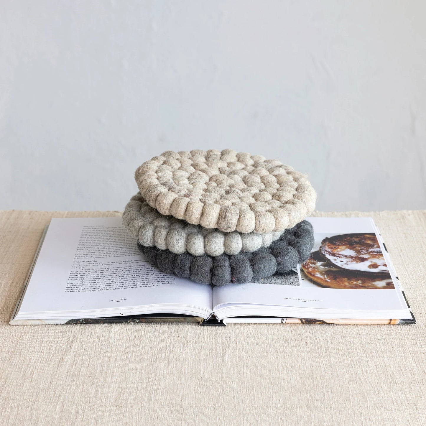 Round Wool Felt Ball Trivet, 3 Colors
