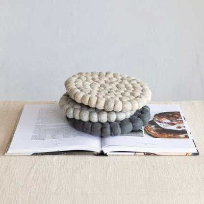 Round Wool Felt Ball Trivet, 3 Colors
