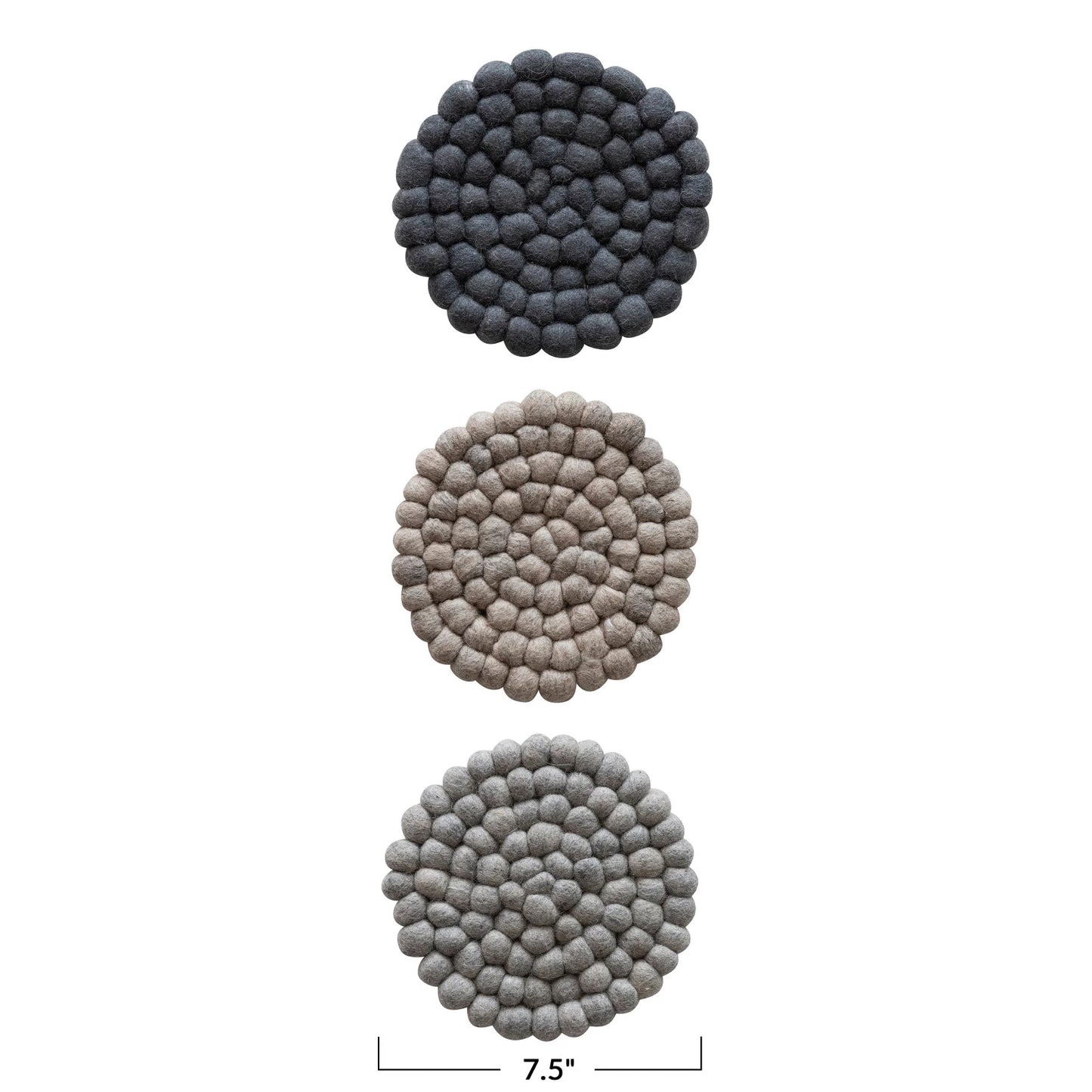 Round Wool Felt Ball Trivet, 3 Colors