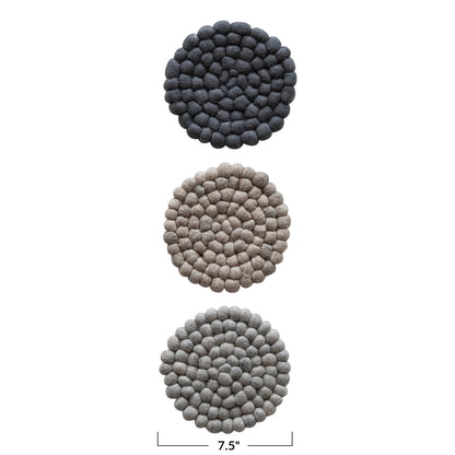 Round Wool Felt Ball Trivet, 3 Colors