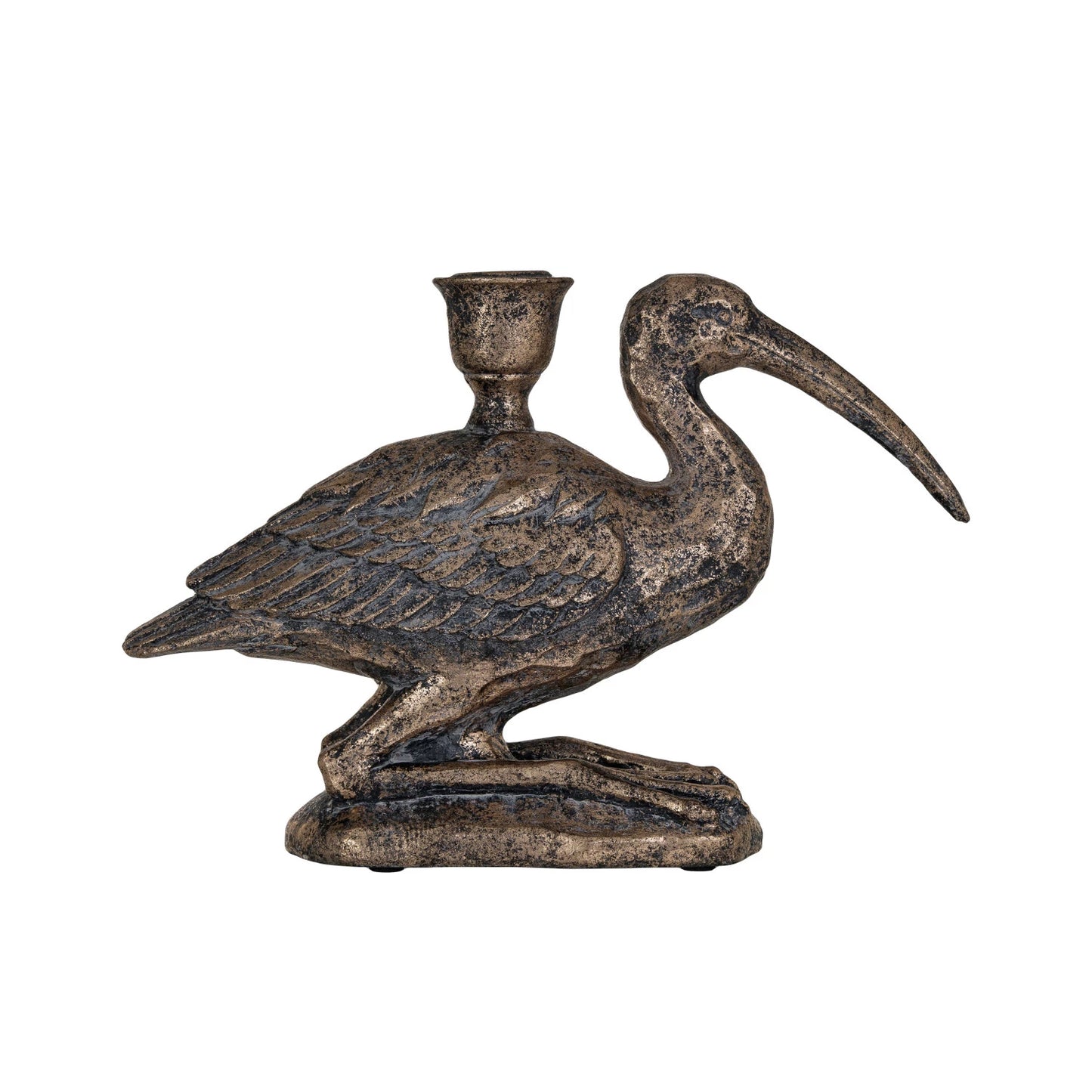 Distressed Gold Finish Bird Taper Candle Holder