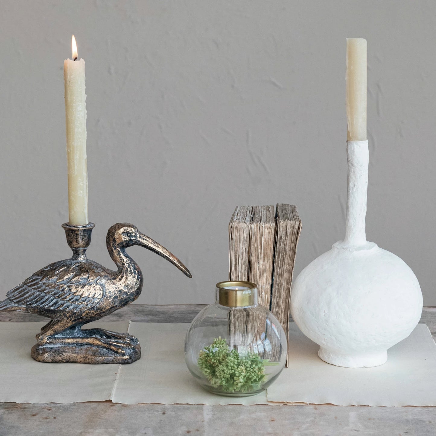 Distressed Gold Finish Bird Taper Candle Holder
