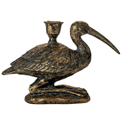 Distressed Gold Finish Bird Taper Candle Holder