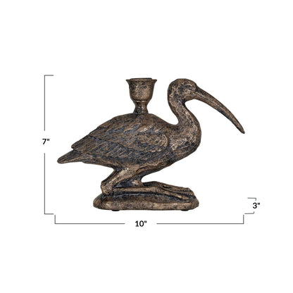 Distressed Gold Finish Bird Taper Candle Holder