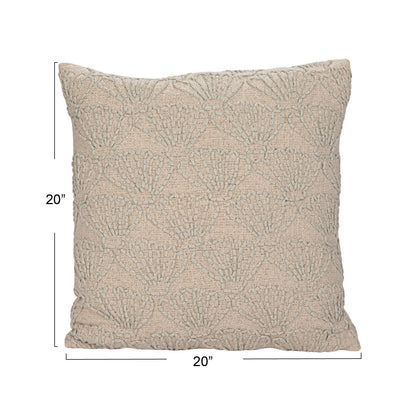 Square Cotton & Linen Pillow w/ Shell Pattern 20"