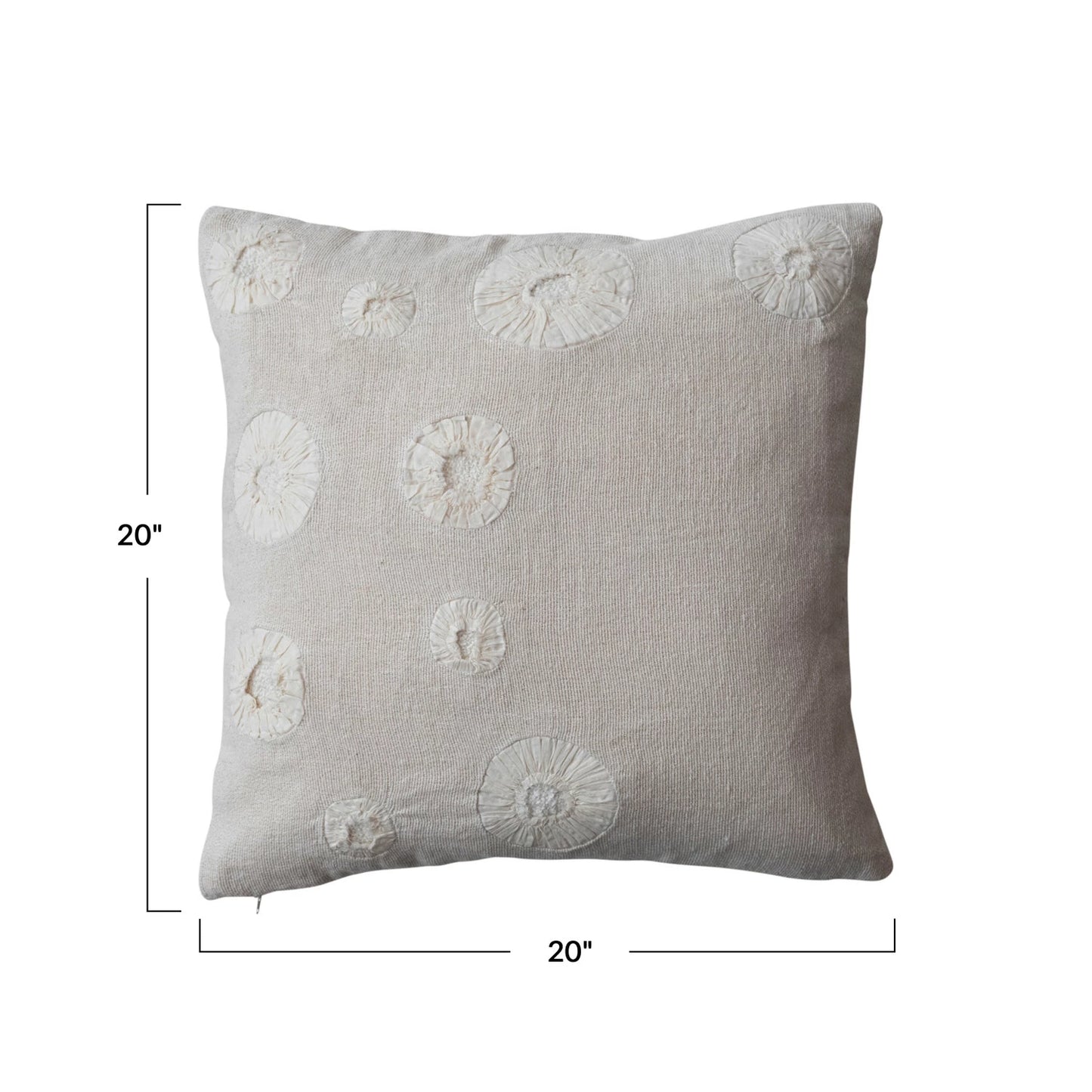 Square Woven Cotton & Linen Pillow w/ Applique 20"