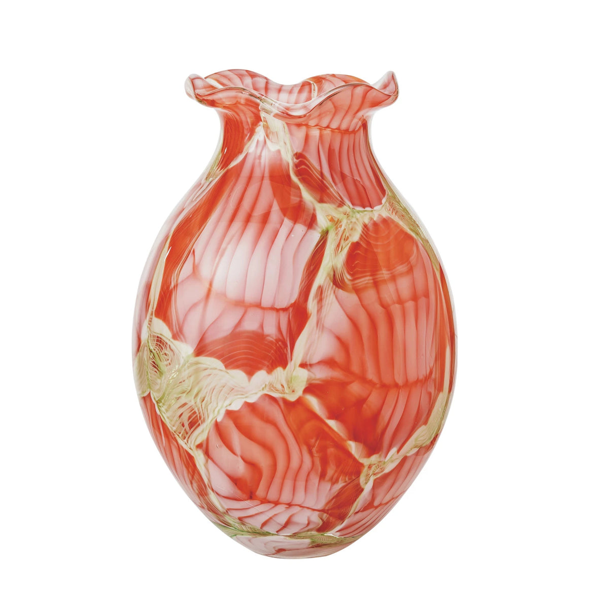 Green and Coral Art Glass Vase