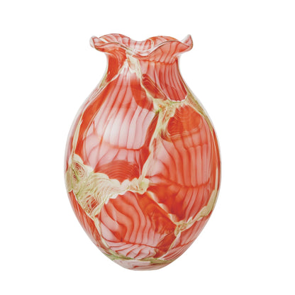 Green and Coral Art Glass Vase