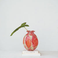 Green and Coral Art Glass Vase