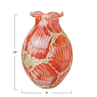 Green and Coral Art Glass Vase