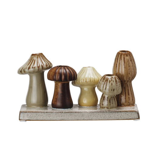 Stoneware Mushroom Shaped Multi Vase w/ 5 Vases (Each OneWill Vary)