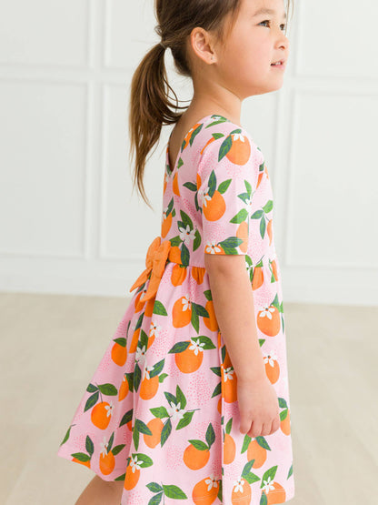 Girls Orange You The Sweetest Short Sleeve Knit Twirl Dress